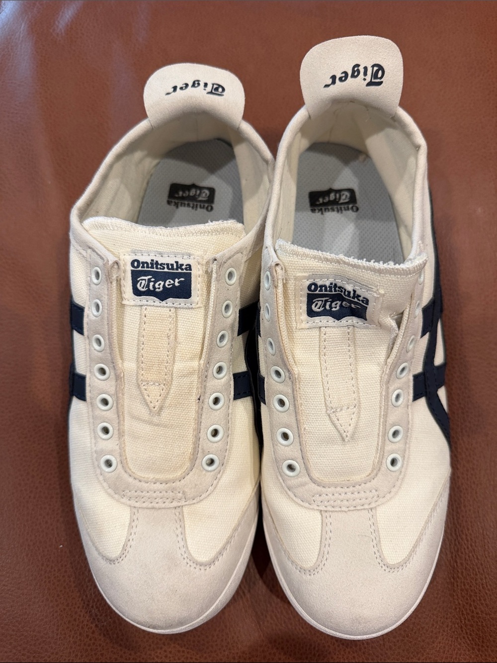 Onitsuka Tiger by Asics Men’s Cream & Navy Slip-On Sneakers